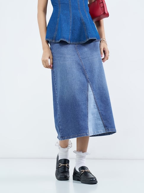 SF Jeans by Pantaloons Womens Blue Regular Fit Solid Denim Skirt-image-23