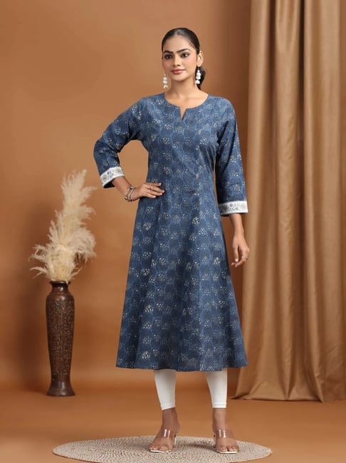 Cotton Culture Indigo Blue Cotton Regular Fit Printed Kurta-picture-12