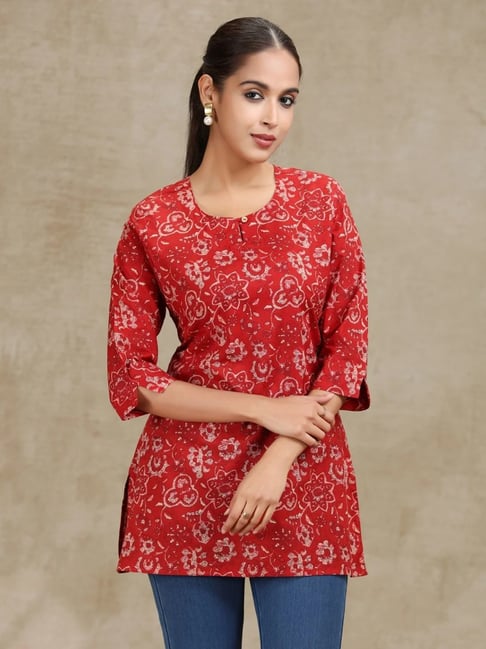 Cotton Culture Dark Red Cotton Regular Fit Printed Tunic-picture-14