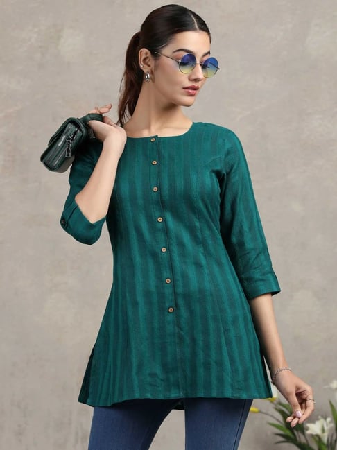 Cotton Culture Green Cotton Regular Fit Striped Tunic-picture-10
