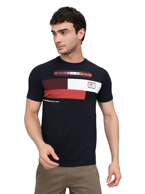 Monte Carlo Navy Blue Regular Fit Printed T-Shirt-picture-40