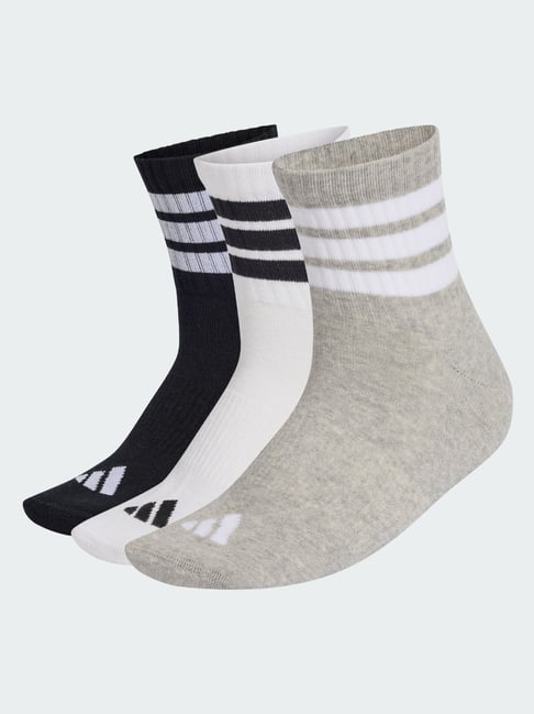 Adidas Grey Striped Ankle Socks (Pack of 3) - M-picture-35