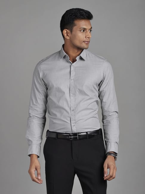 Reid & Taylor Grey Cotton Slim Fit Shirt