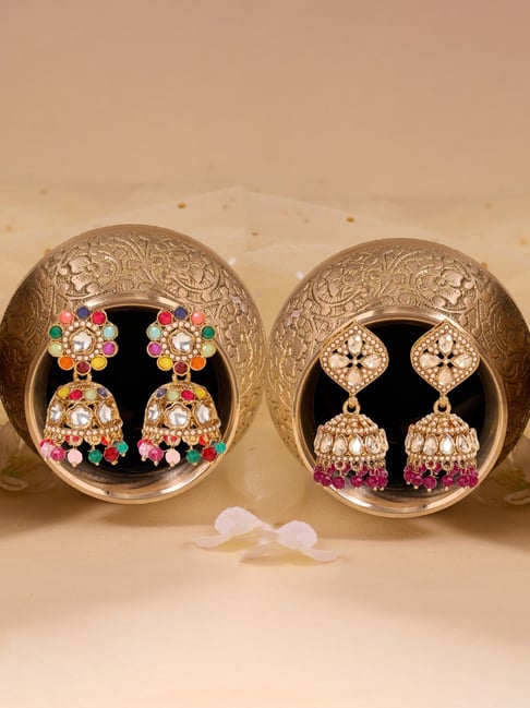 Zaveri Pearls Multicolor Stones Beads Antique Plating Jhumki Earrings for Women-picture-15