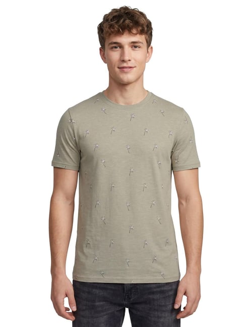 R&B Olive Cotton Regular Fit Printed T-Shirt-picture-19