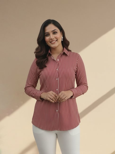 Qurvii Red Striped Long Sleeves Shirt-image-48