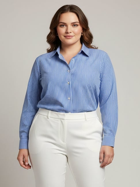 Qurvii Blue Striped Long Sleeves Shirt-image-49