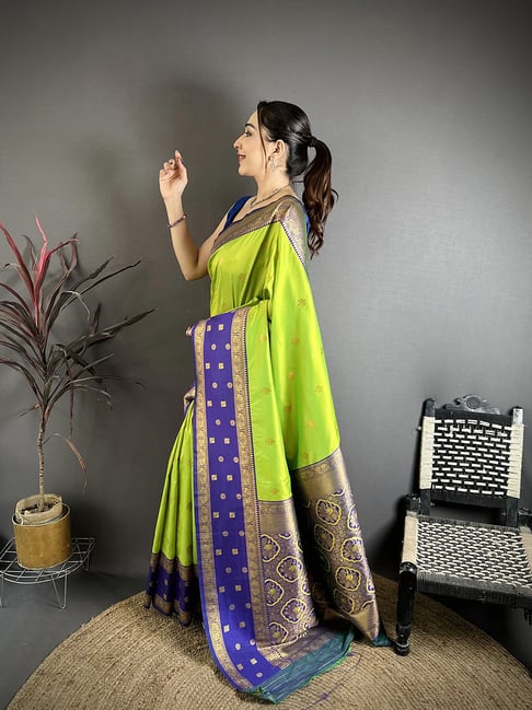 Elora Green Silk Floral Saree With Unstitched Blouse-picture-12