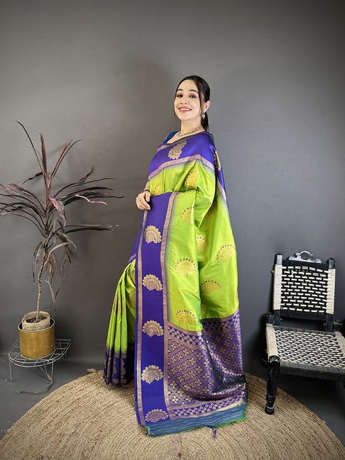 Elora Green Silk Zari Saree With Unstitched Blouse-picture-37