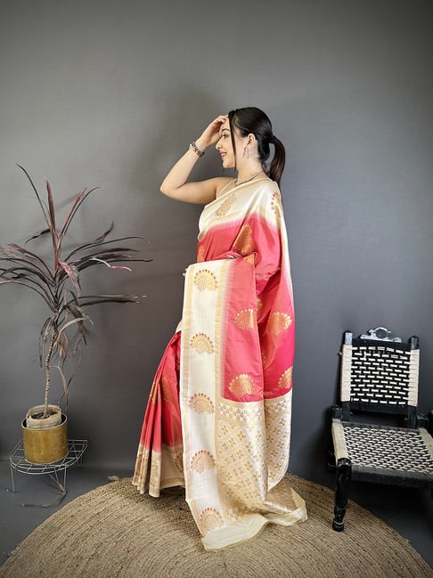 Elora Coral Silk Zari Saree With Unstitched Blouse-picture-43
