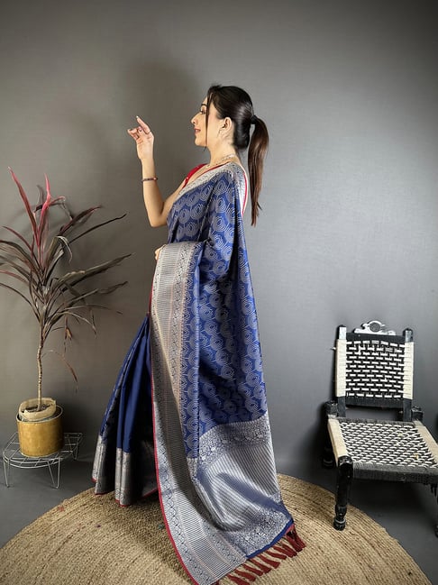Elora Blue Silk Zari Saree With Unstitched Blouse-picture-10