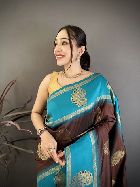 Elora Brown Silk Zari Saree With Unstitched Blouse-picture-15