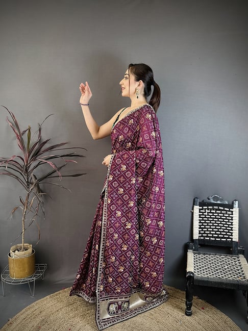 Elora Wine Silk Bandhani Saree With Unstitched Blouse-picture-22