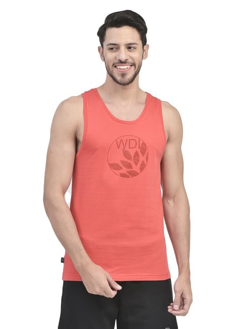 Woodland Red Cotton Printed Regular Fit Vest