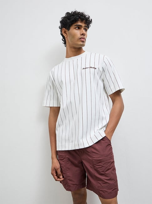 nuoflexx men Nuoflexx by Westside White Striped Relaxed-Fit Cotton-Blend T-Shirt-picture-11