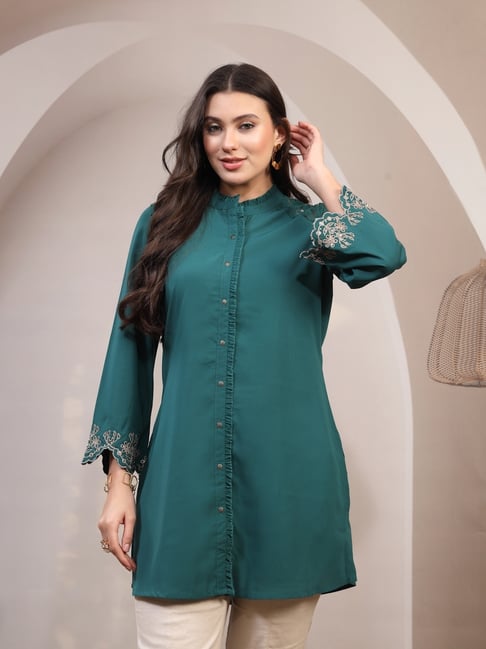Nayam By Lakshita Womens Green A-line Solid Tunic-picture-45