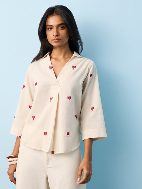 Utsa by Westside Beige Embroidered Cotton-Blend Tunic-picture-10