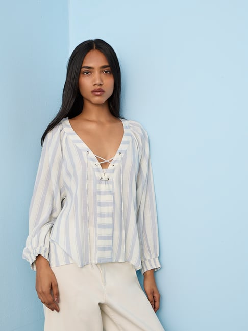 LOV by Westside Light Blue Striped Top-picture-35