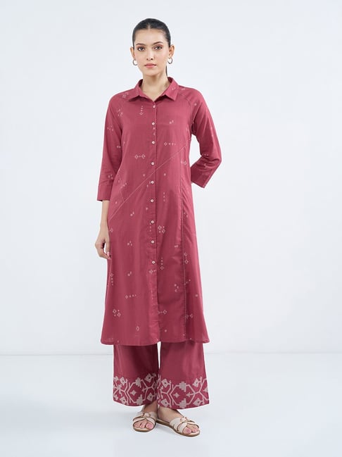 Rangmanch by Pantaloons Mauve Printed Collared Kurta-picture-37