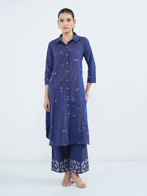 Rangmanch by Pantaloons Blue Printed Collared Kurta-picture-20