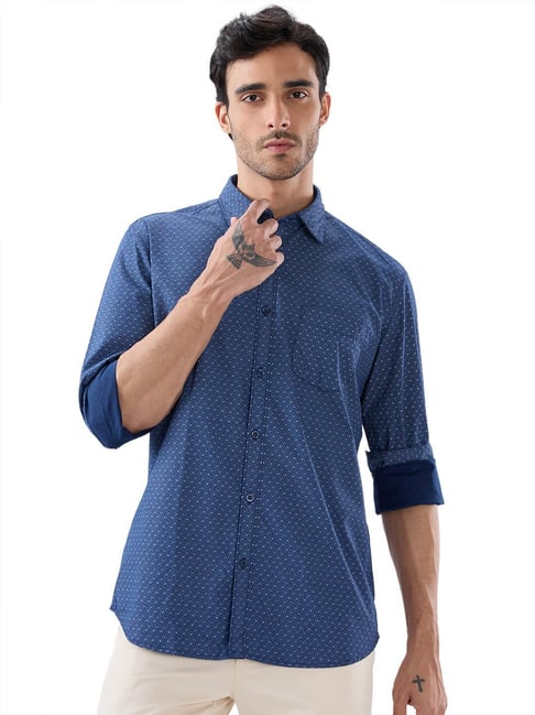 Parx Mens Dark Blue Slim Fit Printed Casual Shirt-picture-24