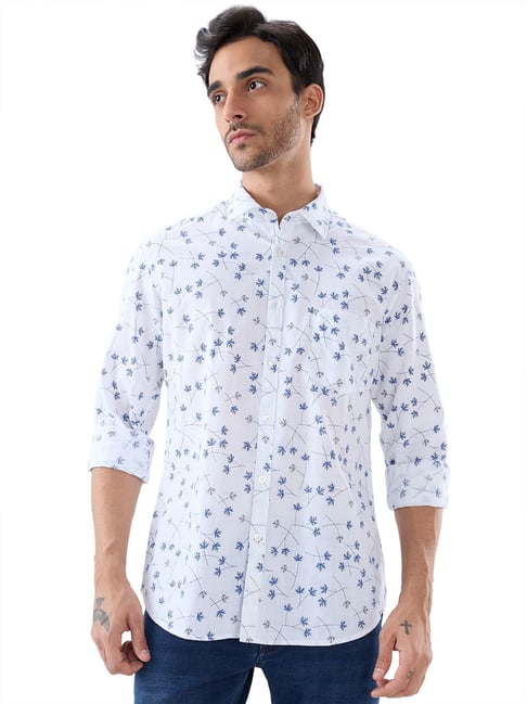 Parx Mens Medium Blue Slim Fit Printed Casual Shirt-picture-12