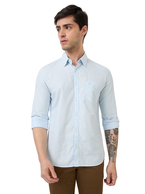 Parx Mens Medium Blue Slim Fit Solid Casual Shirt-picture-20