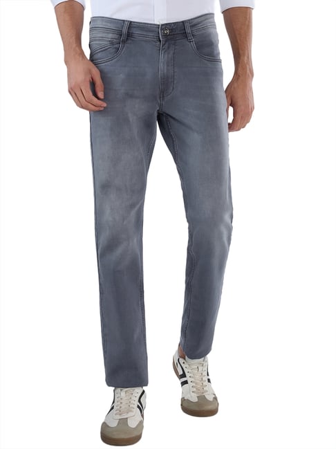 Park Avenue Mens Medium Grey Slim Fit Solid Jeans-picture-33