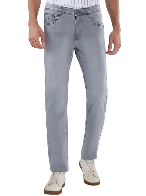 Park Avenue Mens Medium Grey Slim Fit Solid Jeans-picture-14