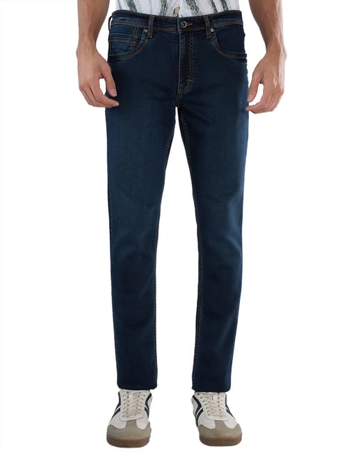 Raymond Mens Dark Blue Slim Fit Solid Jeans