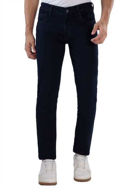 Parx Mens Fancy Blue Slim Fit Woven Design Jeans-picture-10