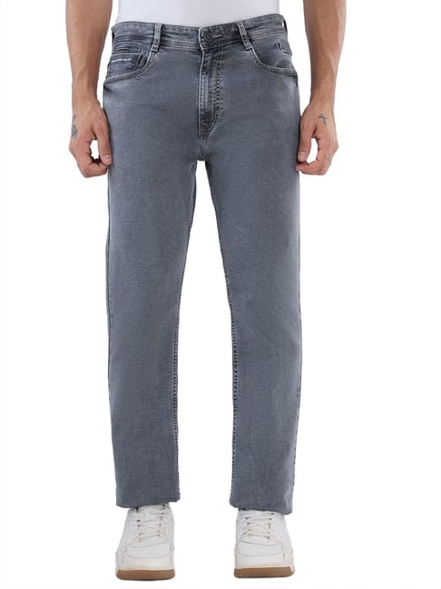 Parx Mens Grey Straight Fit Woven Design Jeans-picture-41