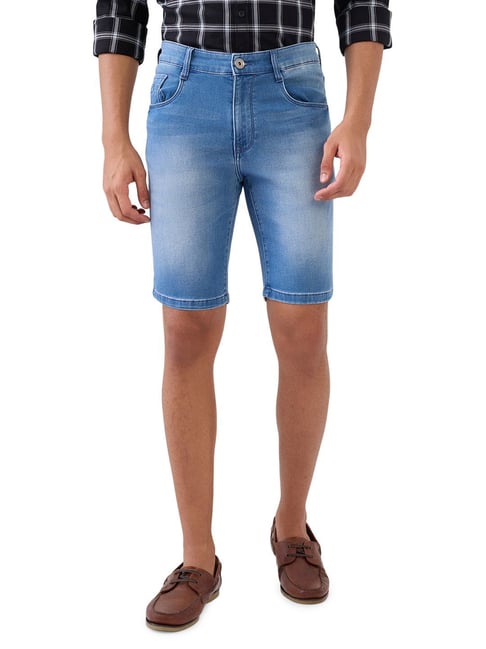 Parx Mens Medium Blue Straight Fit Solid Shorts-picture-36