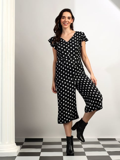 Brinns Black Polka Regular Fit Printed Jumpsuit-picture-27