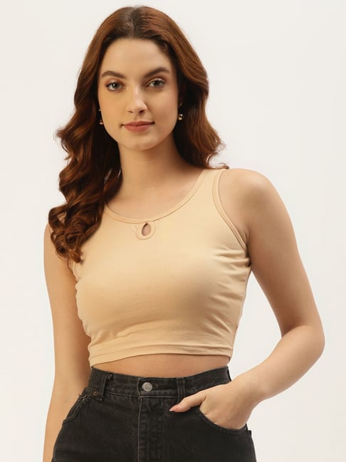 Brinns Beige Regular Fit Crop Top