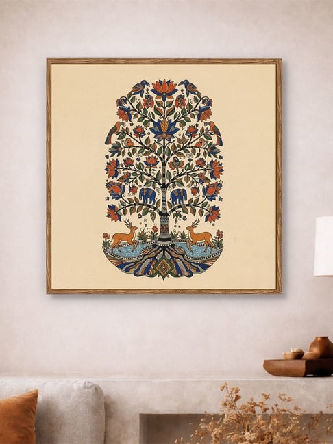 Art Street Multicolored Nature Madhubani Canvas Painting (58x58 cm)
