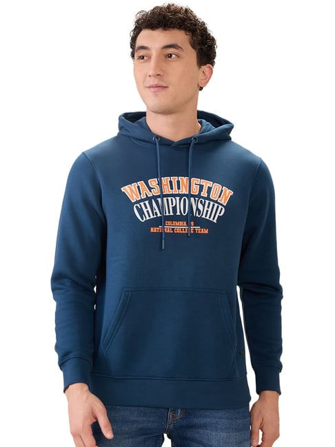 Parx Teal Regular Fit Graphic Hoodie-image-21