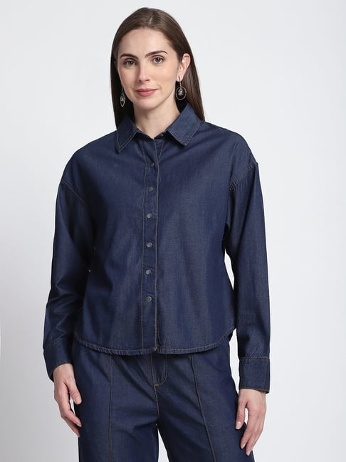 R&B Dark Blue Regular Fit Shirt