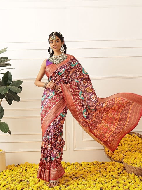 Silk Land Women's Purple Digital Printed Jacquard Saree with Unstitched Blouse-picture-32
