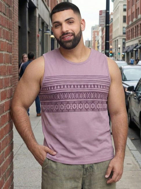 Rigo Purple Cotton Printed Regular Fit Vest