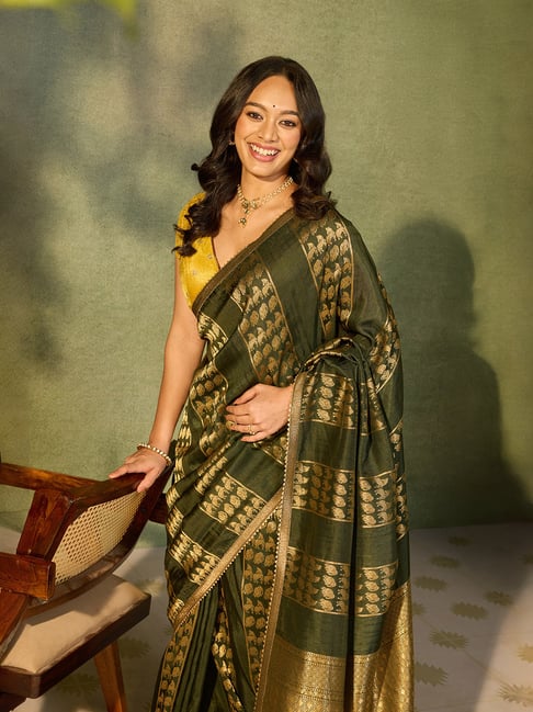 Taneira Womens Green Woven Design Saree-picture-13