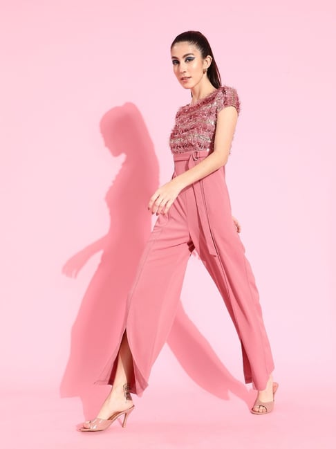 Miss Chase Womens Dusty Pink Regular Fit Embellished Jumpsuit-picture-38