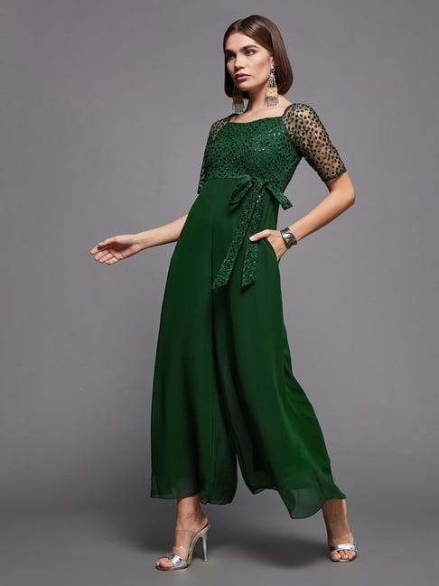 Miss Chase Womens Dark Green Regular Embroidered Jumpsuit-picture-35