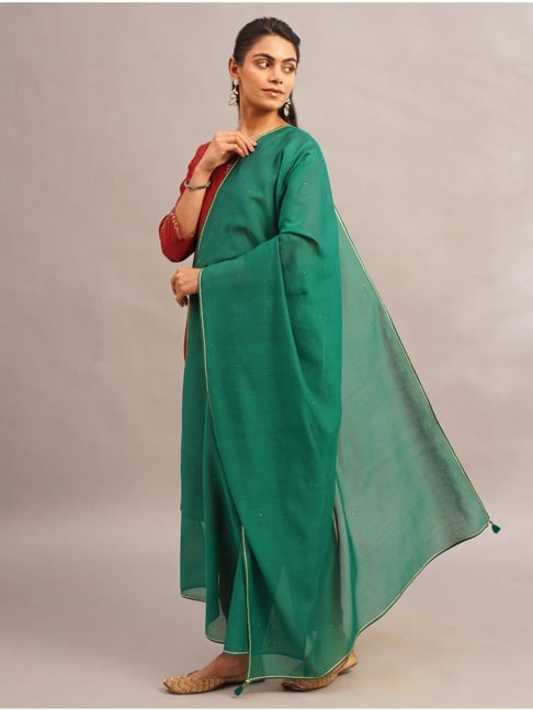 Jaypore Green Hand Woven Dupatta-image-15