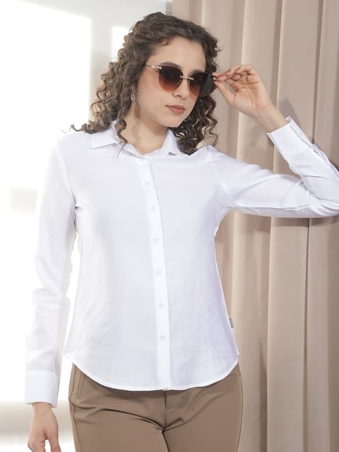 Crimsoune Club Womens White Slim Fit Solid Shirt-picture-12