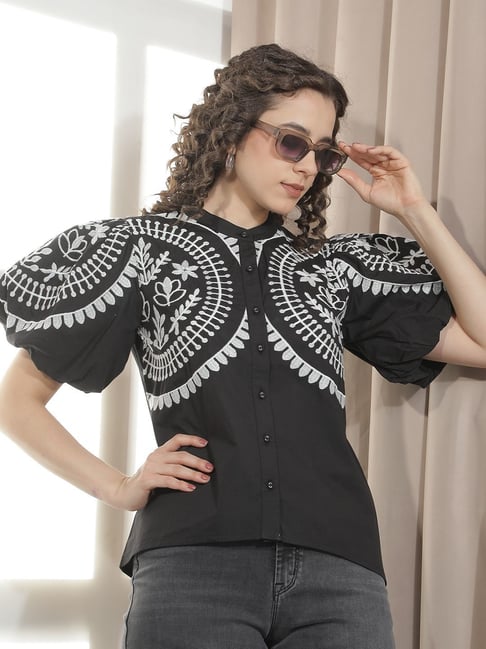 Crimsoune Club Womens Black Slim Fit Embroidered Shirt-picture-17