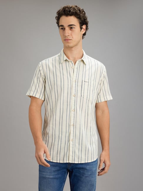 Pepe Jeans Off White Cotton Regular Fit Striped Shirt-picture-26