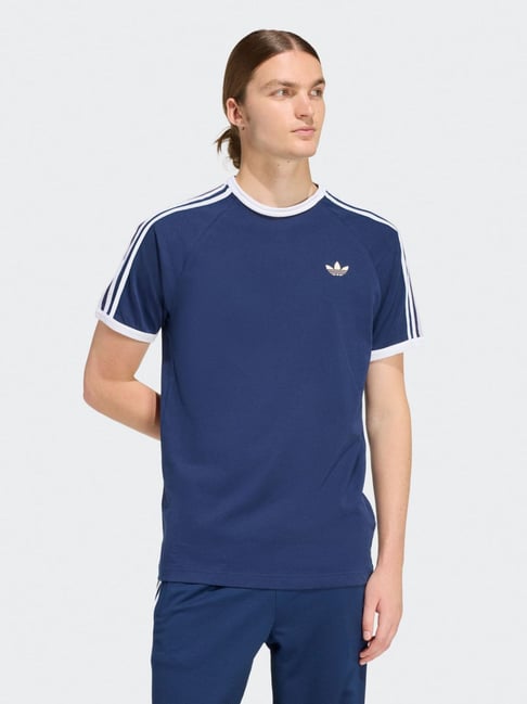 Adidas Originals 3S Tee Blue Cotton Regular Fit Striped Sports T-Shirt-picture-30