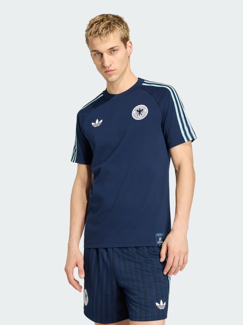 adidas Dfb Og Blue Slim Fit Striped Sports T-Shirt-image-29