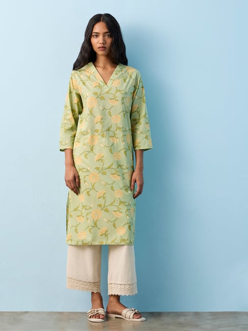Utsa by Westside Green Botanical Printed Cotton Straight Kurta-picture-31